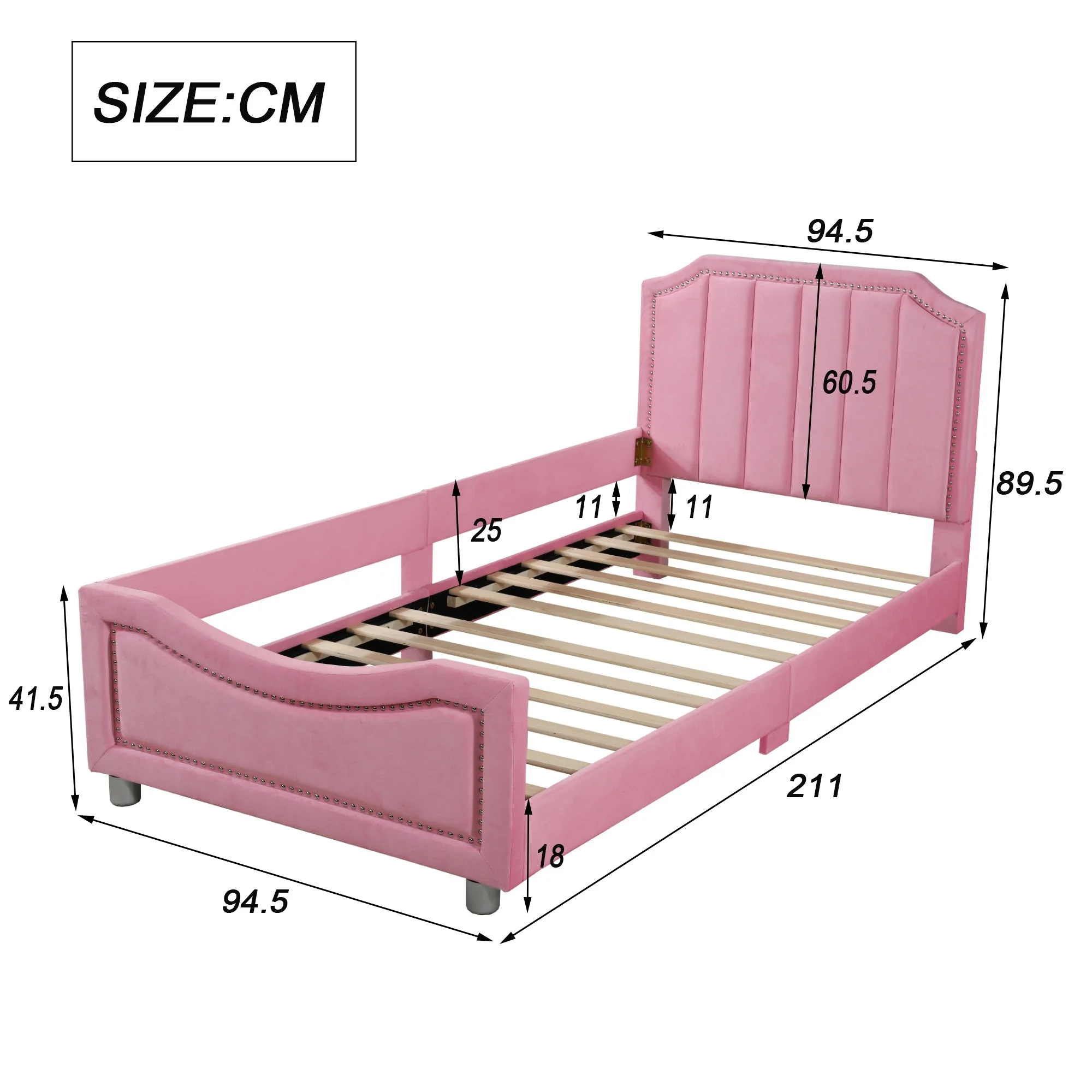 90×200cm Children’s Upholstered Sofa Bed in Pink Flannel - Image 7