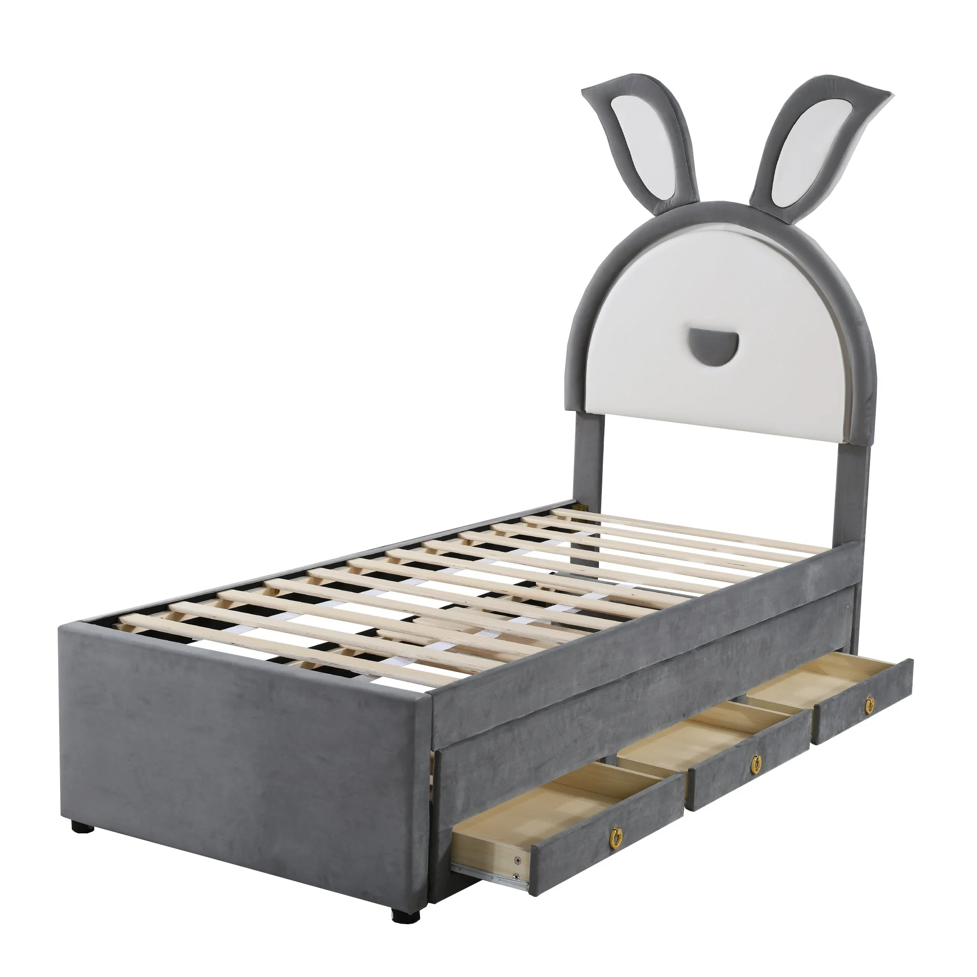 Children's Bed, Upholstered Sofa with Pull-Out, Storage & LED, Gray Velvet - Image 10