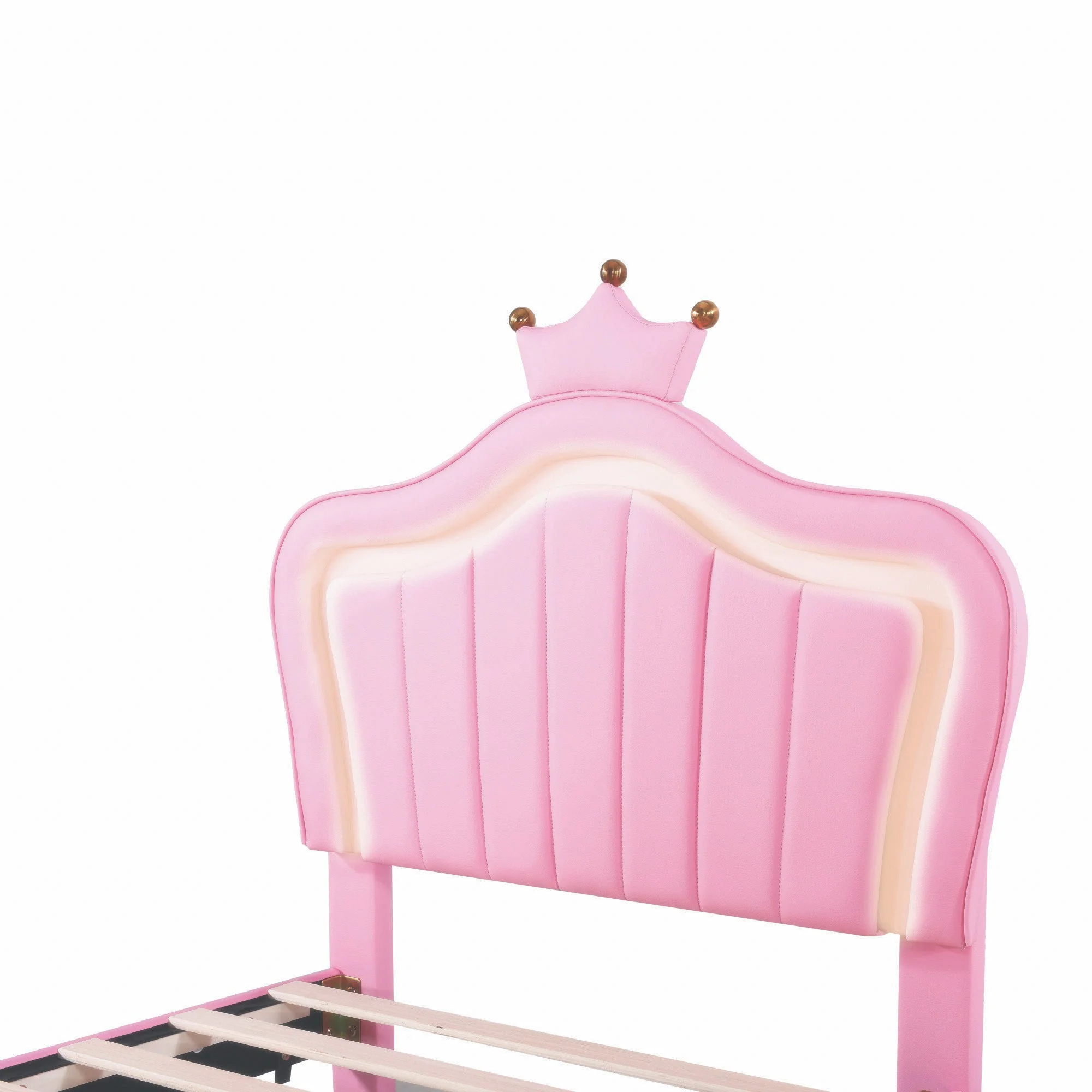 Children's Bed, Upholstered with Storage Drawers & LED Lights, Pink PU Leather - Image 6