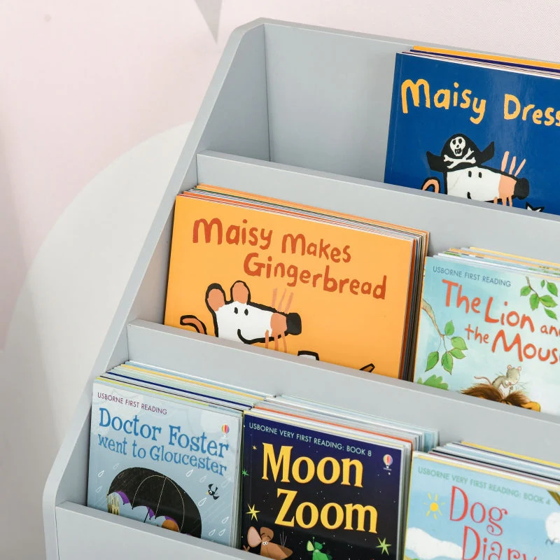 Children's Bookcase, 3 Shelves 2 Open Compartments, Grey - Image 6