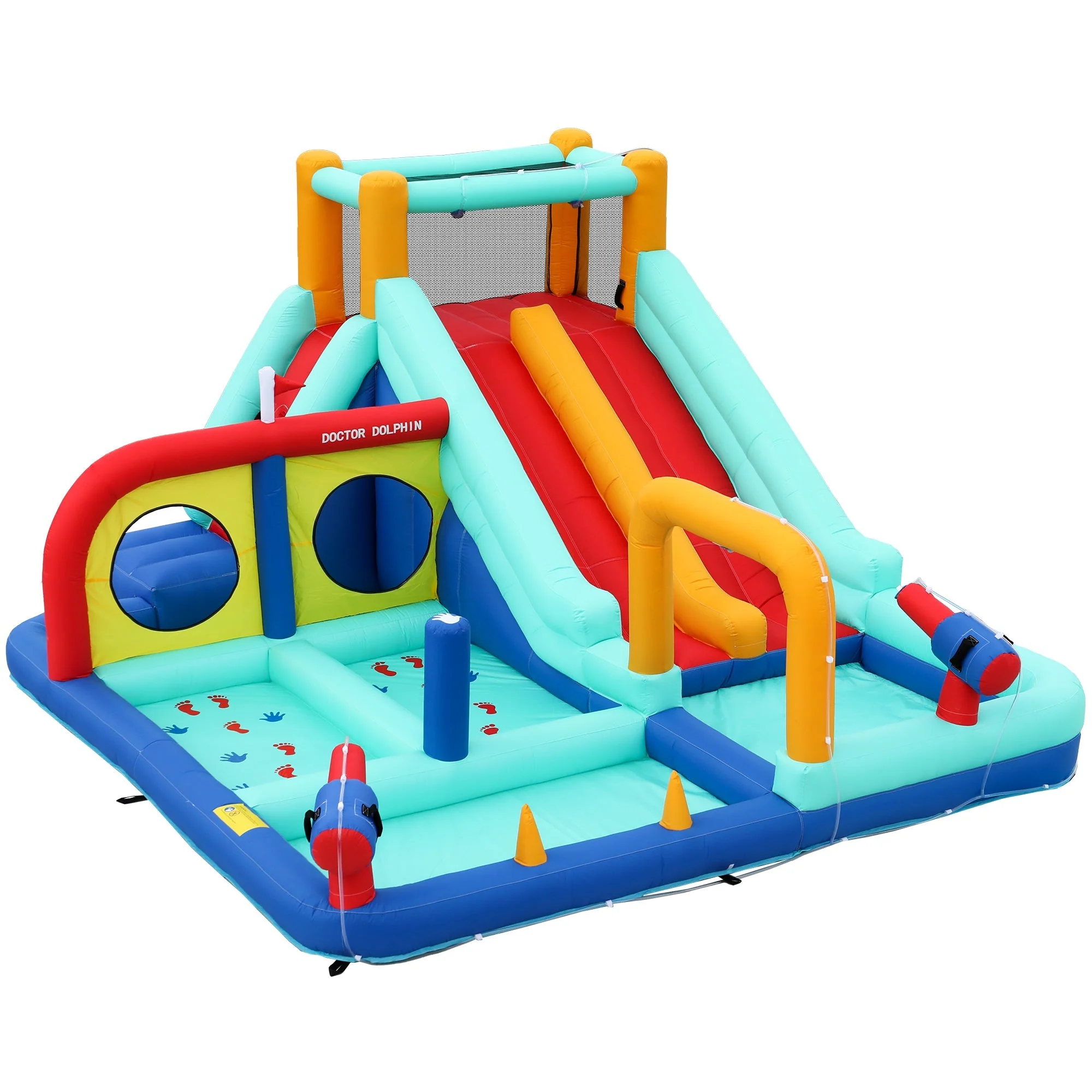 Children's Bouncy Castle Water Park, Multifunctional Double Slide & Climbing Wall, with Blower, Outdoor - Image 4
