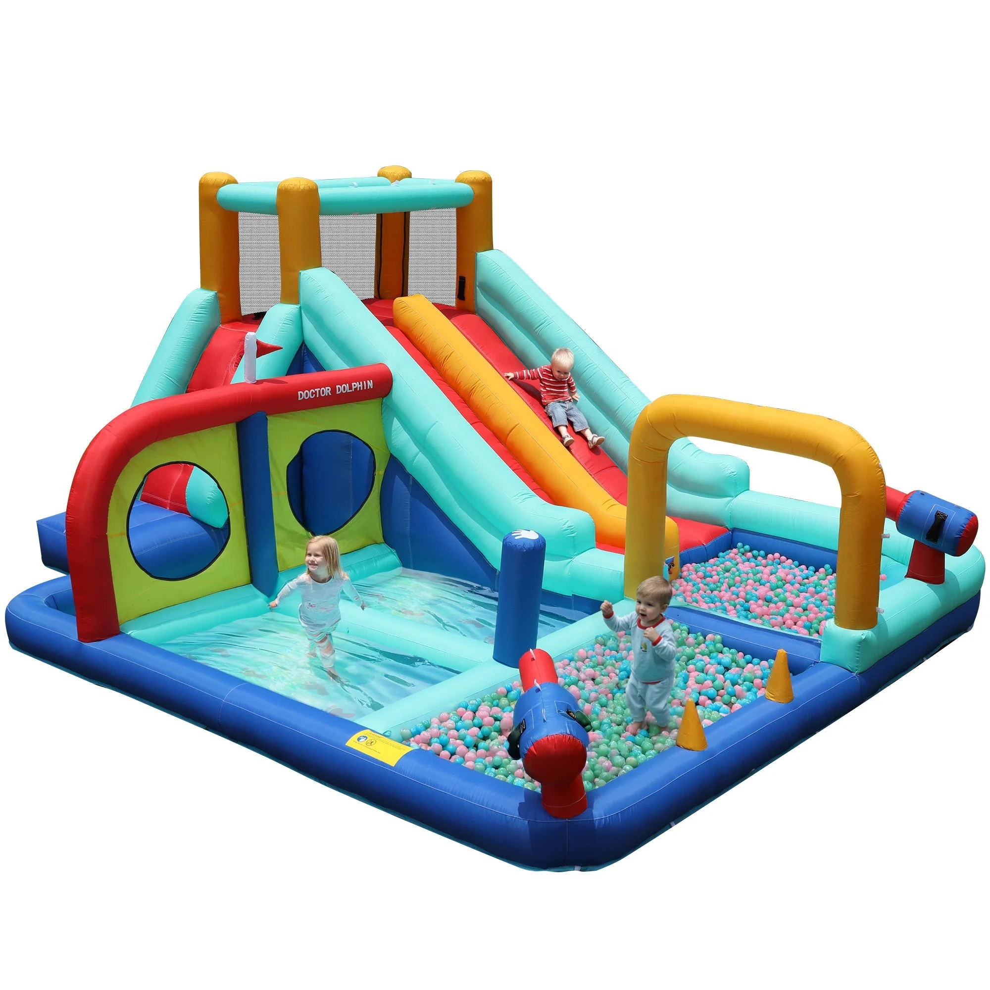 Children's Bouncy Castle Water Park, Multifunctional Double Slide & Climbing Wall, with Blower, Outdoor - Image 5