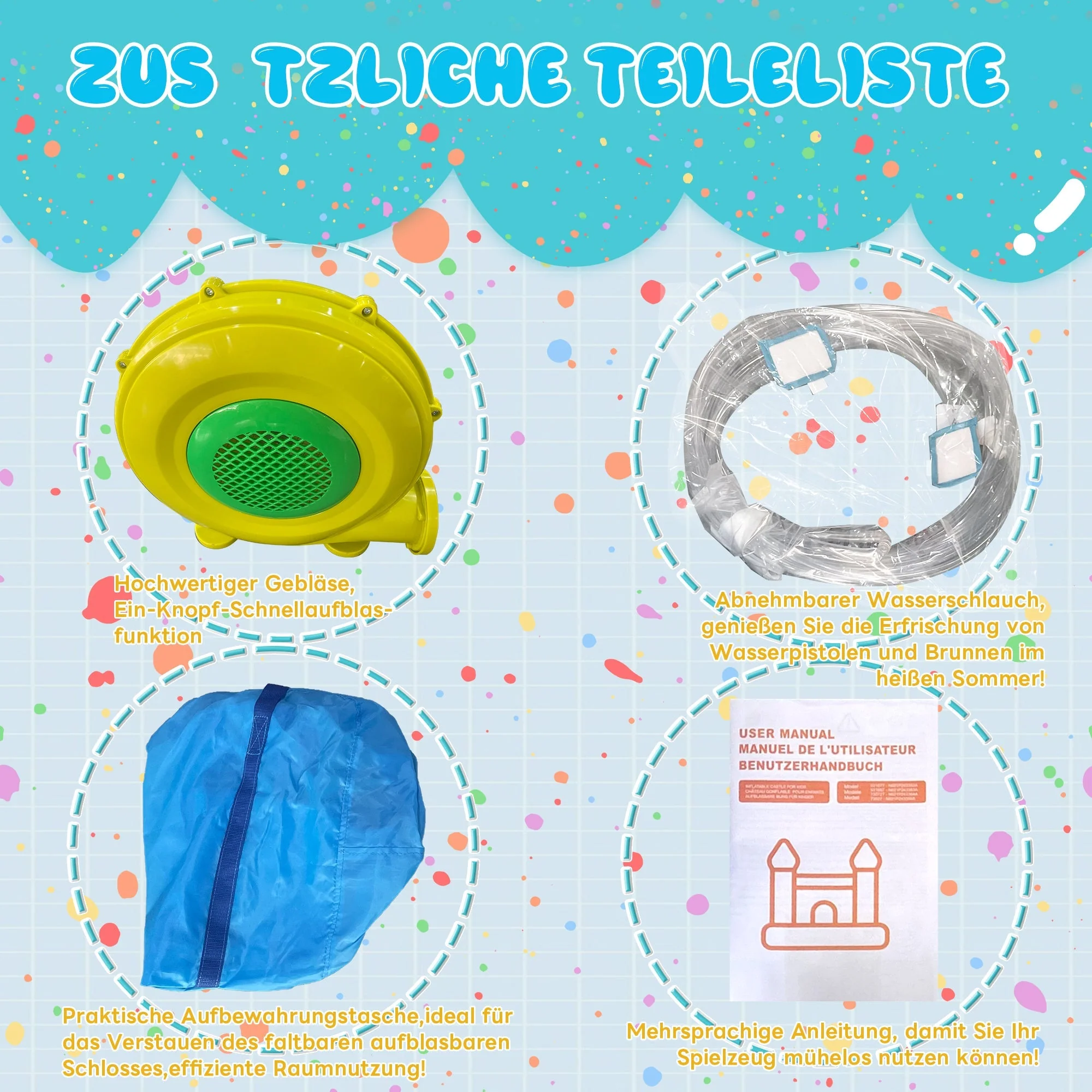 Children's Bouncy Castle Water Park, Multifunctional Double Slide & Climbing Wall, with Blower, Outdoor - Image 7