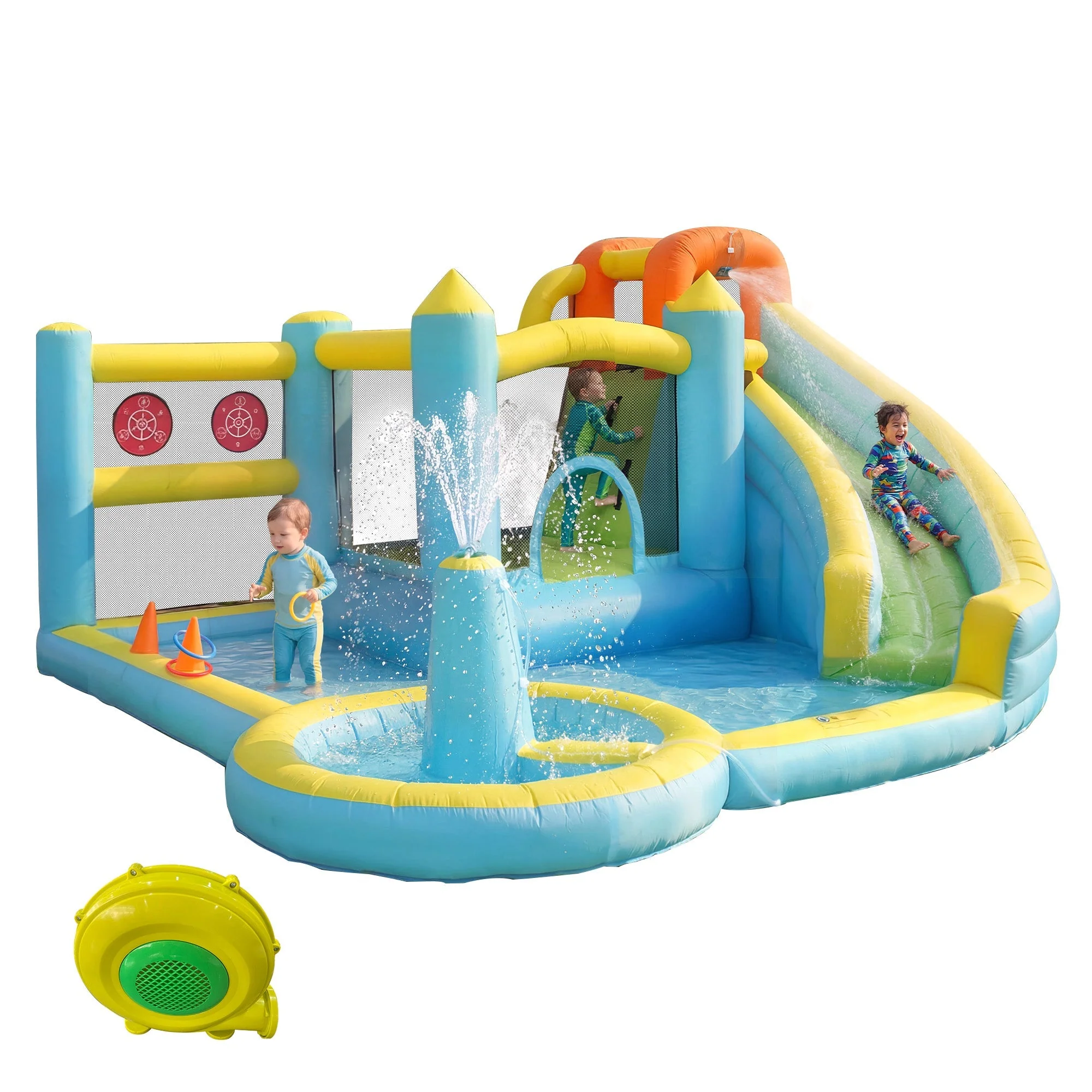 Children's Bouncy Castle Water Park with Slide, Pool and Blower, 430x390x210cm, Inflatable Multi-color - Image 2