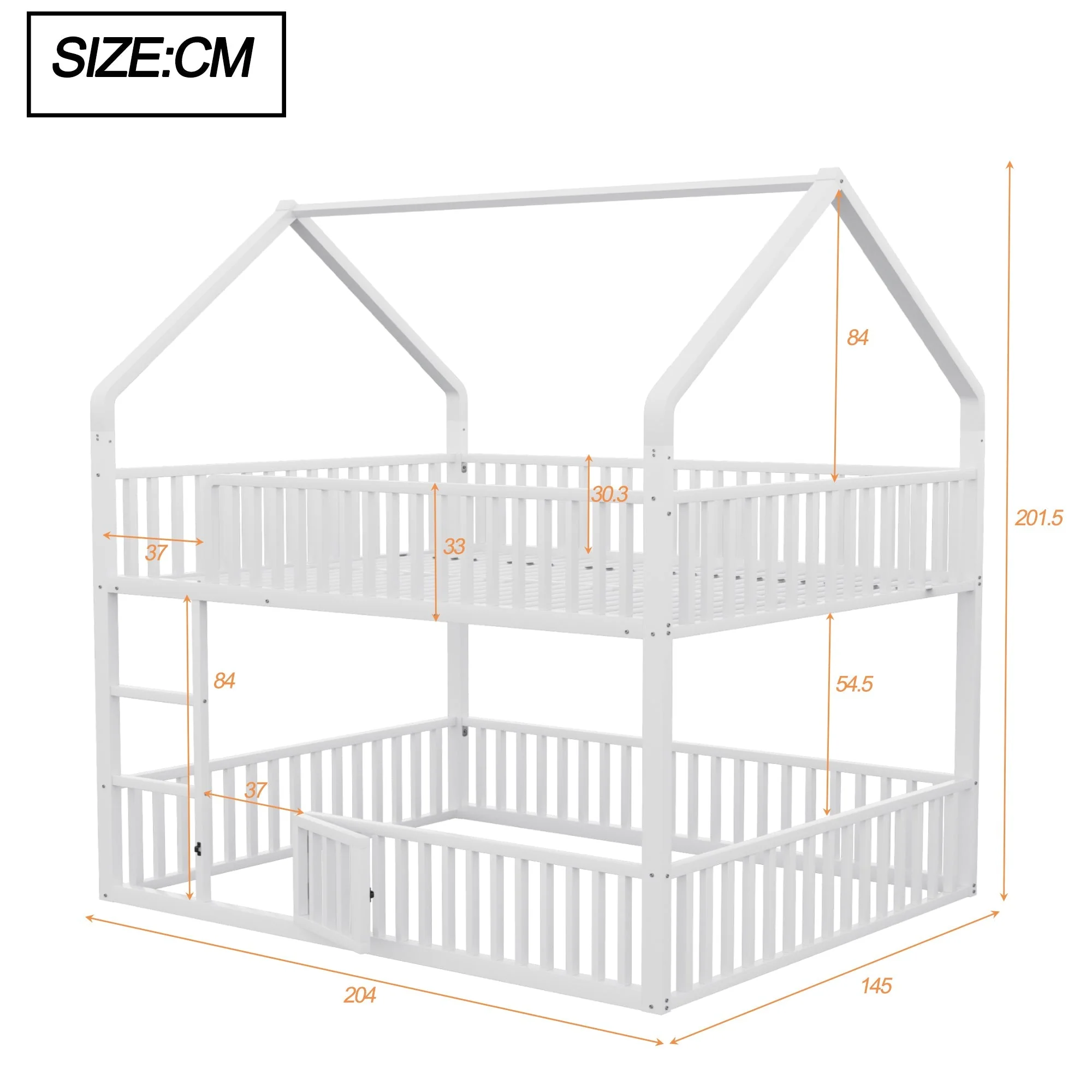 Children's Bunk Bed 140*200, Double Bed with Stairs & Loft Design, White Metal - Image 9