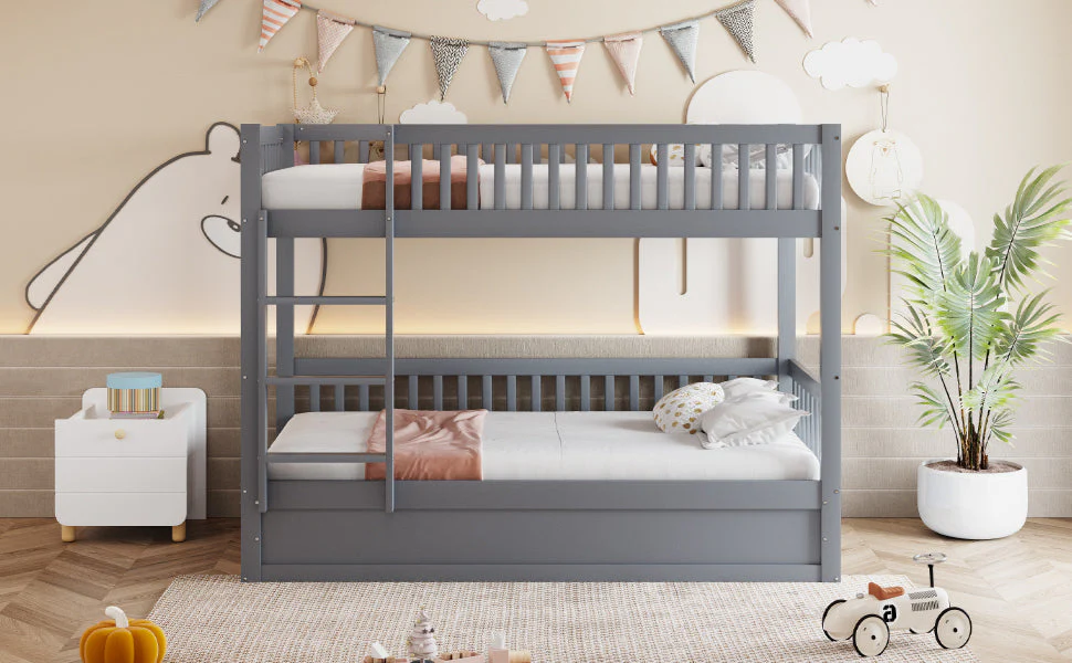 Children's Bunk Bed, 90x200 Hydraulic Storage System, Solid Wood Gray - Image 7