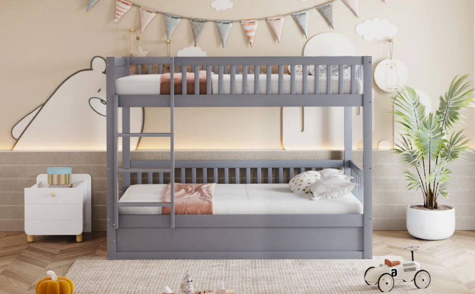 Children's Bunk Bed, 90x200 Hydraulic Storage System, Solid Wood Gray - Image 8