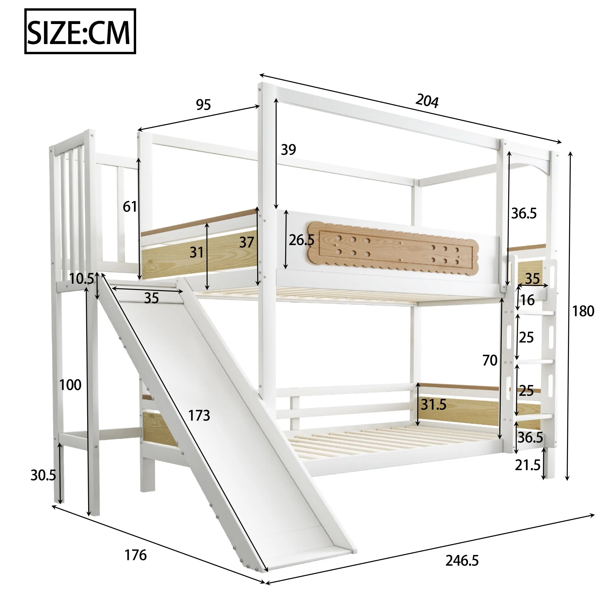 Children's Bunk Bed 90x200cm House Frame Slide Safety Ladder Wood Color - Image 9