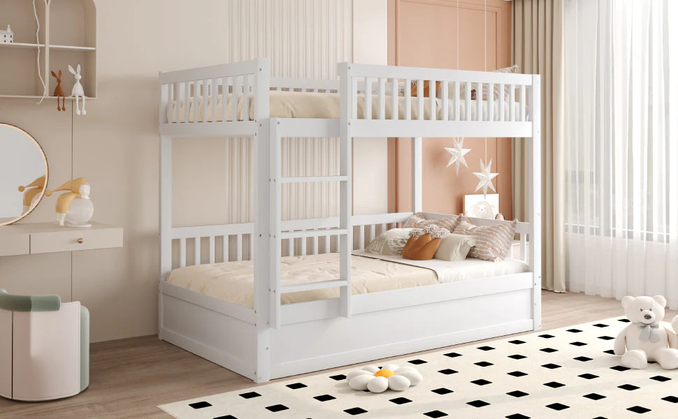 Children's Bunk Bed 90x200cm Hydraulic Storage System, Solid Wood White - Image 7