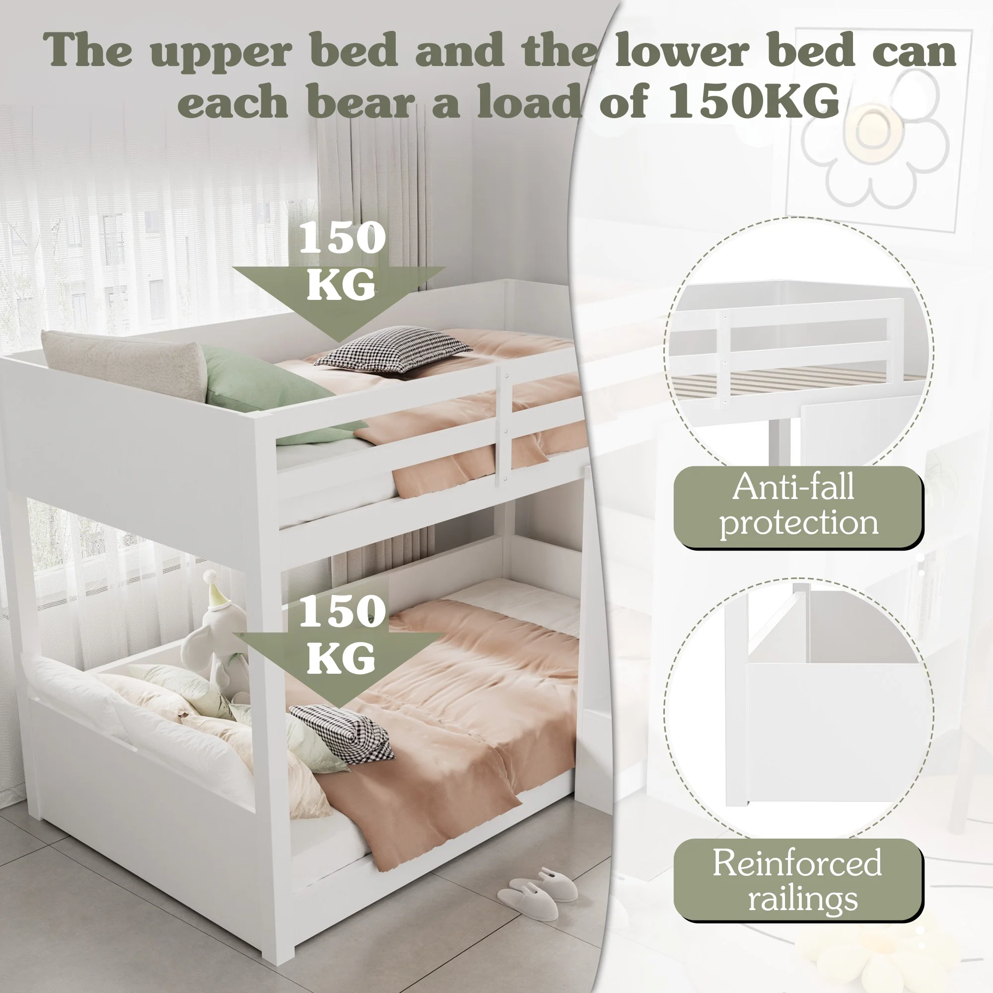 Children's Bunk Bed, Multifunctional with Stairs & Storage, 2 Single Beds (3ft), White - Image 6