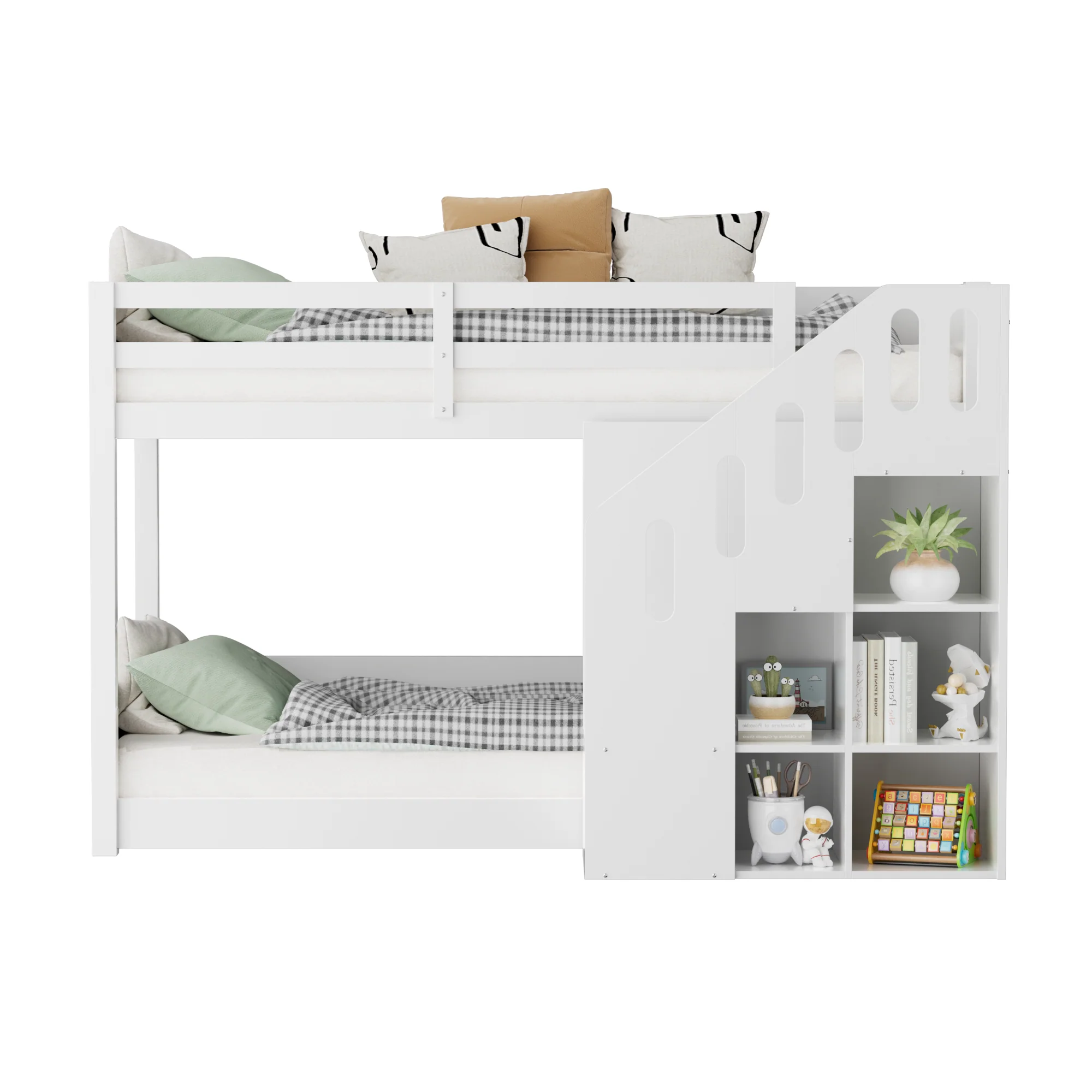 Children's Bunk Bed, Multifunctional with Stairs & Storage, 2 Single Beds (3ft), White - Image 7