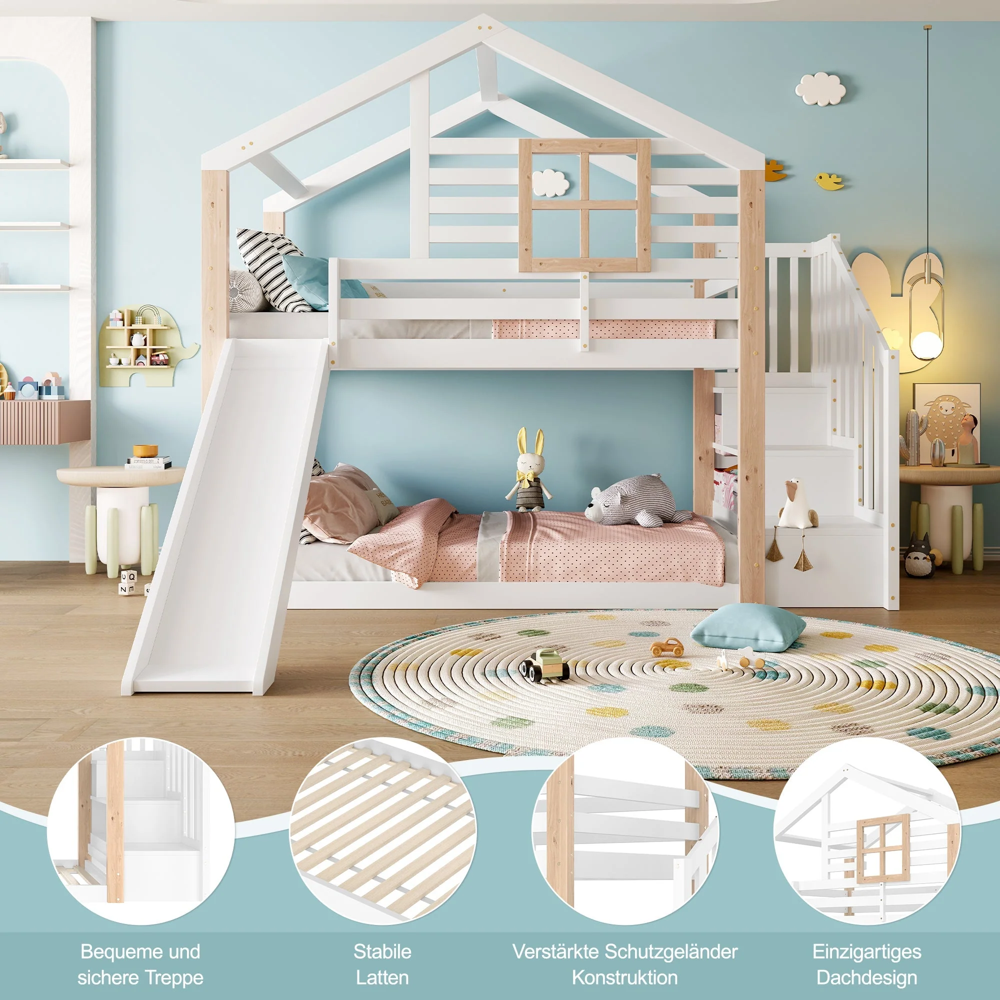 Children's Bunk Bed Slide Stairs Storage Scandinavian Solid Wood - Image 3