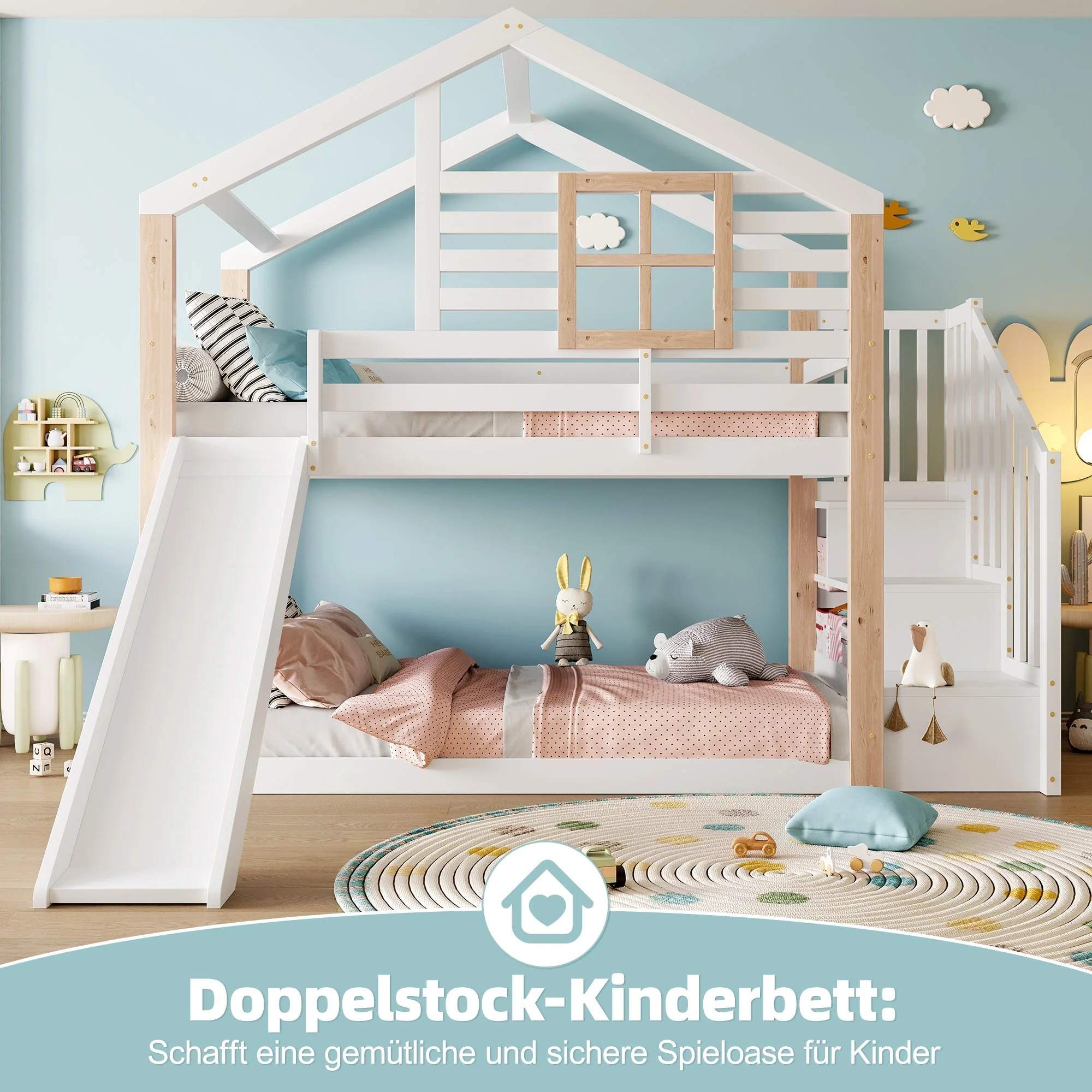 Children's Bunk Bed Slide Stairs Storage Scandinavian Solid Wood - Image 6