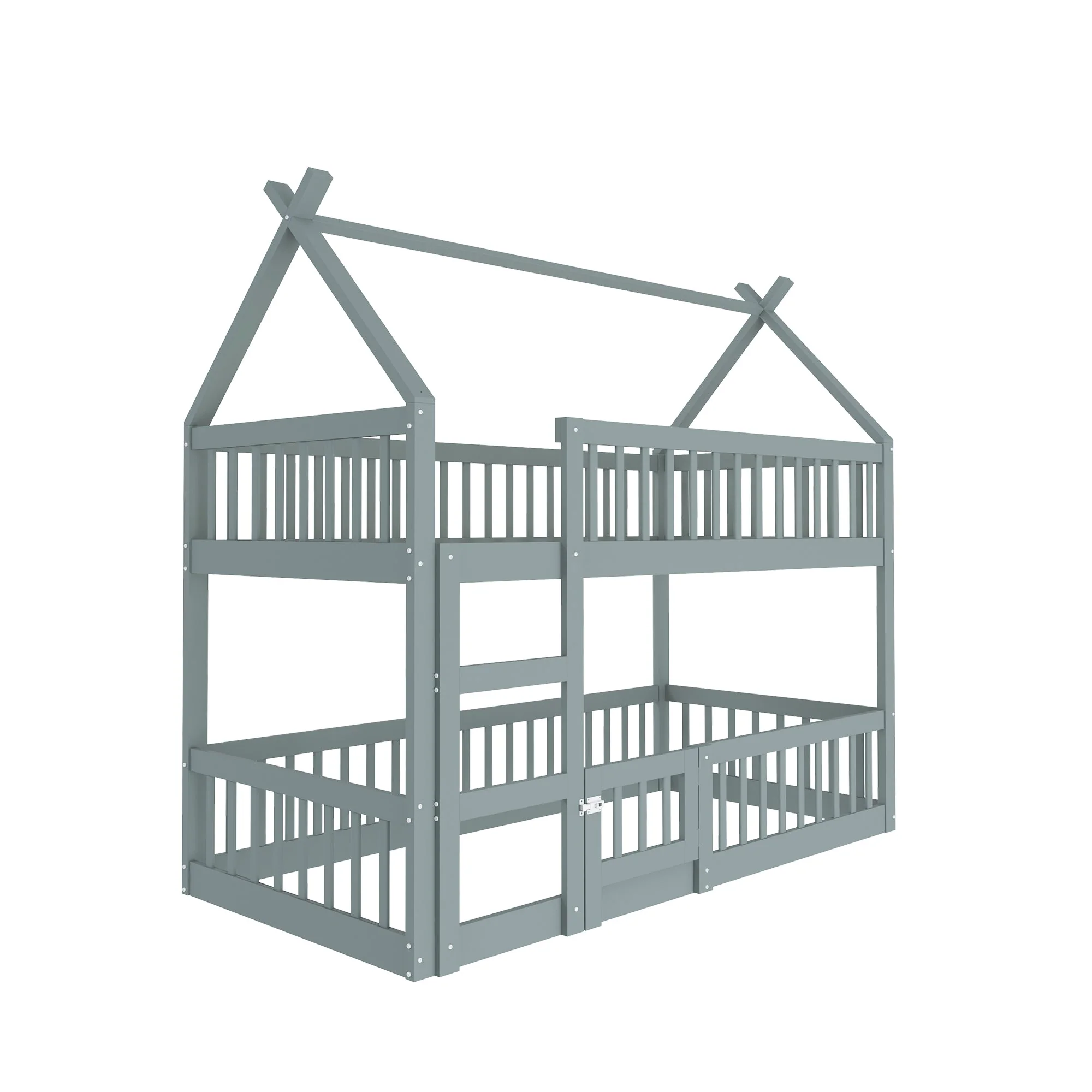 Children's Bunk Bed with Stairs, Loft Design, Solid Wood, Grey - Image 10