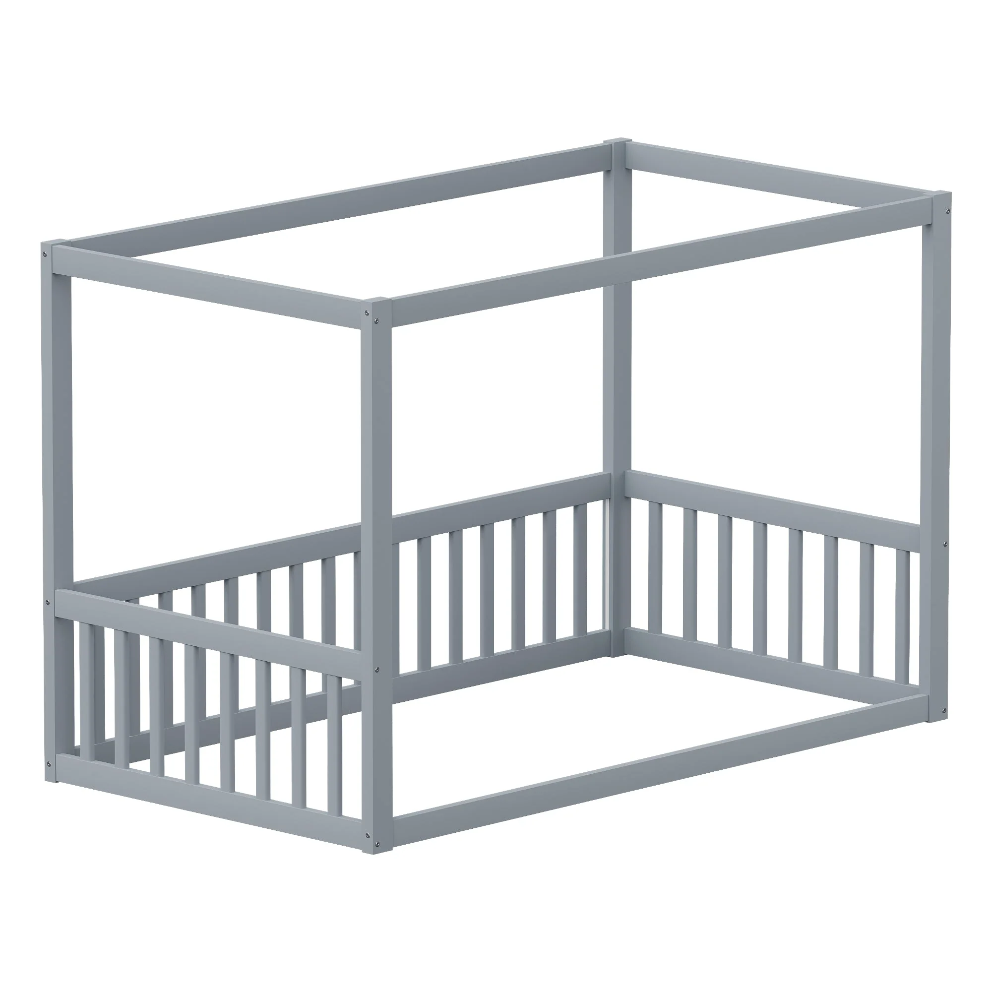 Children's Canopy Bed - 90 x 200 cm, Solid Wood Frame, Grey - Image 3