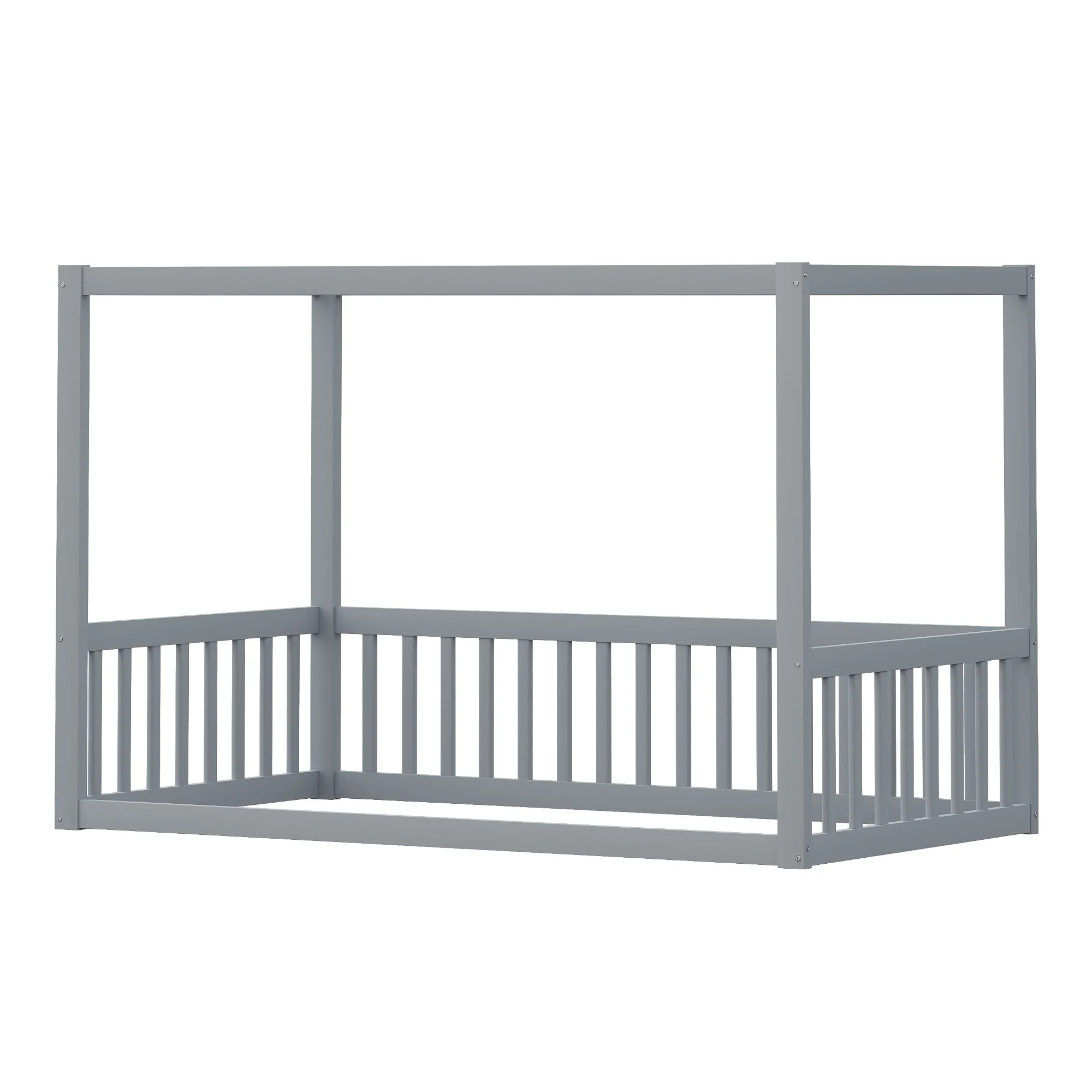 Children's Canopy Bed - 90 x 200 cm, Solid Wood Frame, Grey - Image 5