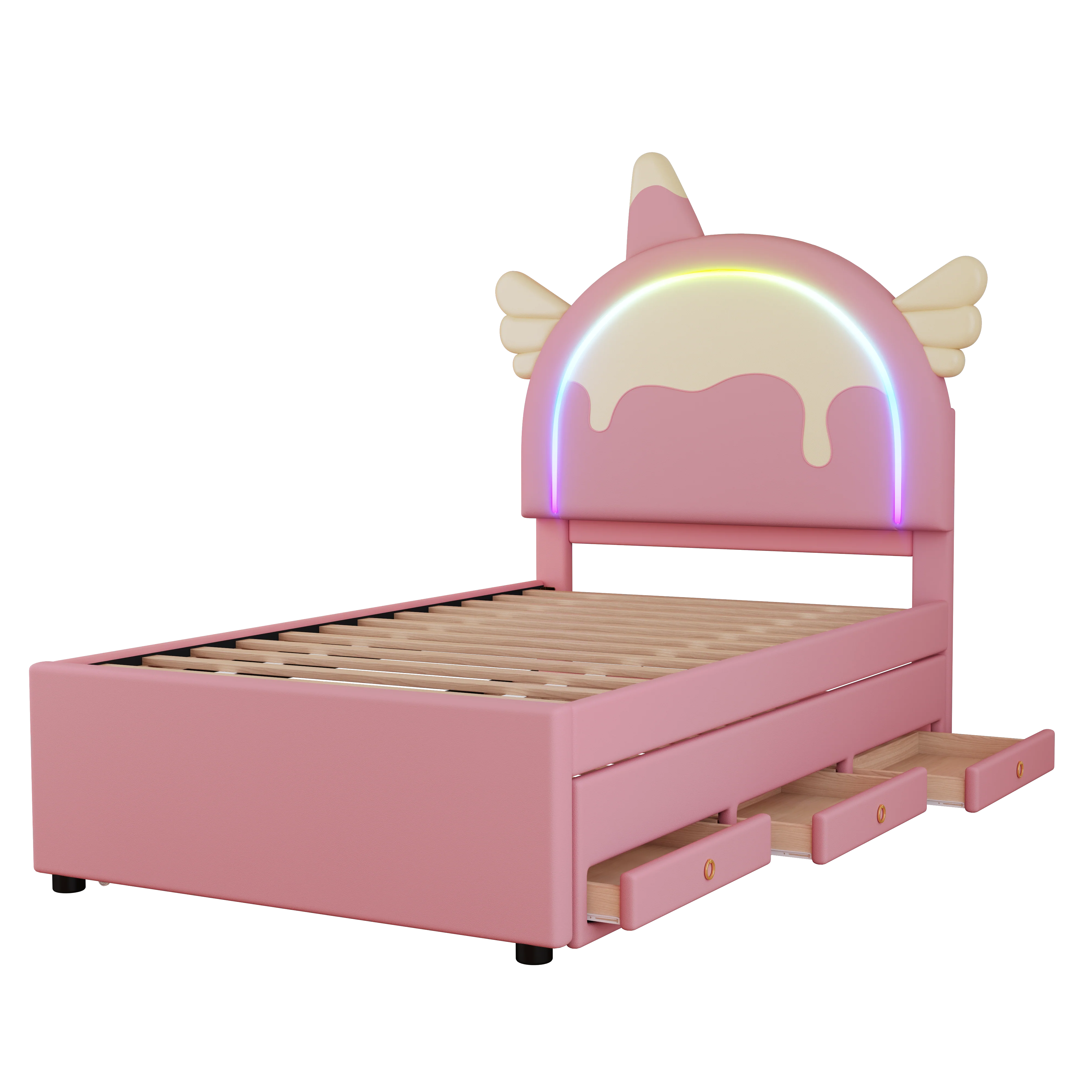 Children's Cartoon Bed 90x200cm Unicorn Shape Extendable Rollaway - PU Pink - Image 8