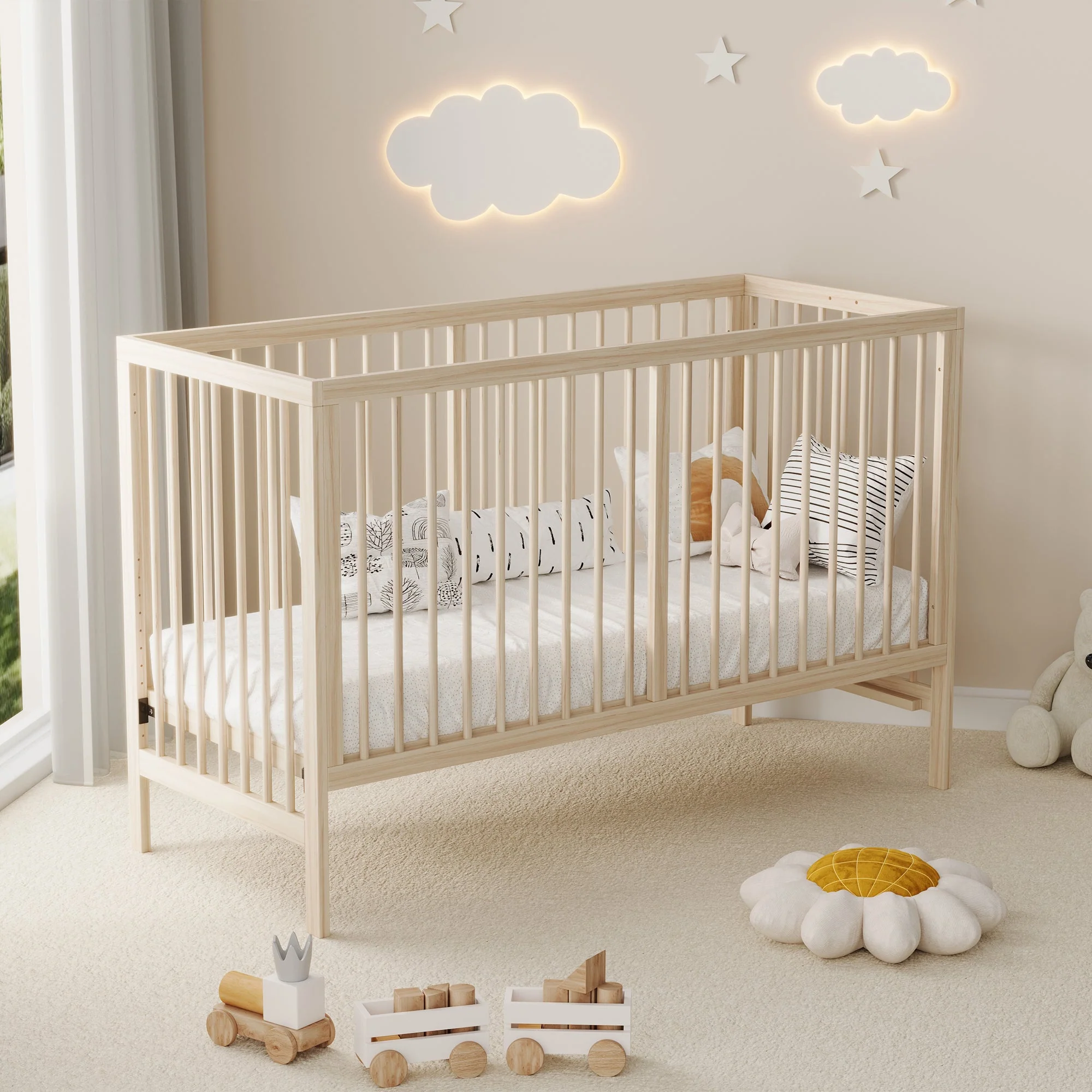 Children's Combination Furniture: Multifunctional Baby Bed, Wardrobe & Rotating Bookcase, Natural Colors - Image 7