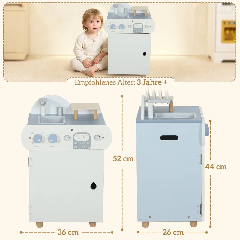Children's Dishwashing Set with Wooden Dishwasher and 32 Accessories, MDF, Light Blue - Image 3