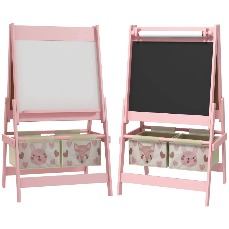 Children's Easel 3-in-1 Paper Roll Chalkboard Whiteboard Storage Baskets Pink