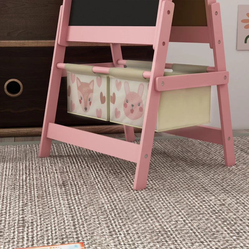 Children's Easel 3-in-1 Paper Roll Chalkboard Whiteboard Storage Baskets Pink - Image 7