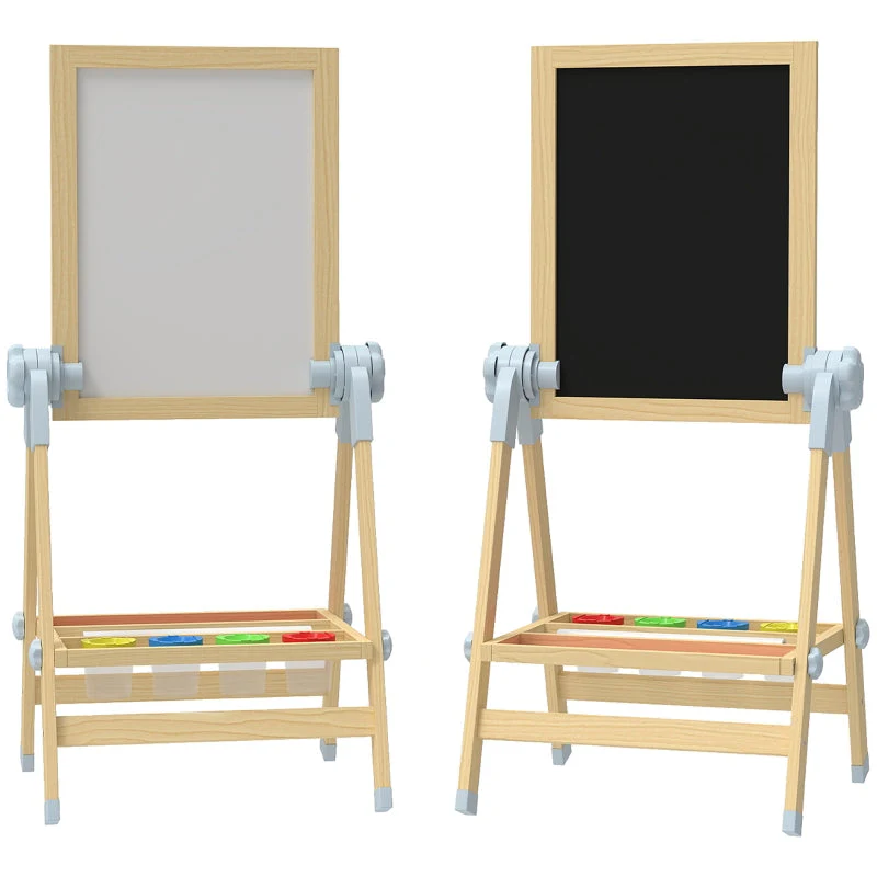 Children's Easel Double-Sided Whiteboard Chalkboard Height-Adjustable Paper Roll Natural - Image 2