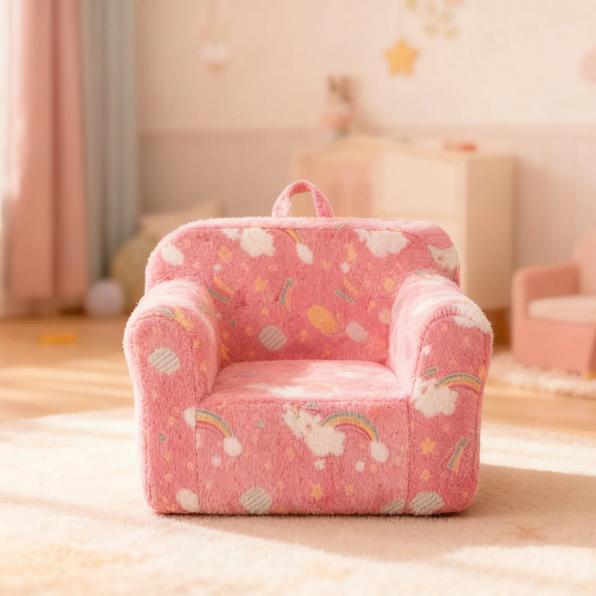 Children's Foam Chair/Sofa - Handle, Pockets - Pink Rainbow - Image 2