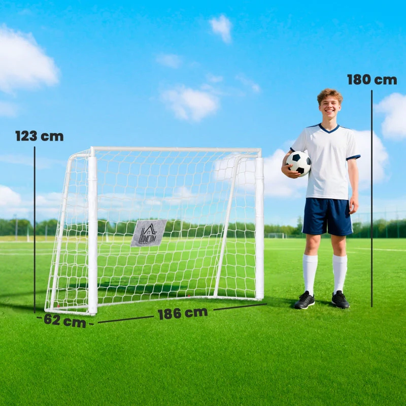 Children's Football Goal with Target Marker and Shock-Absorbing Sleeves, 186x123cm, White - Image 3