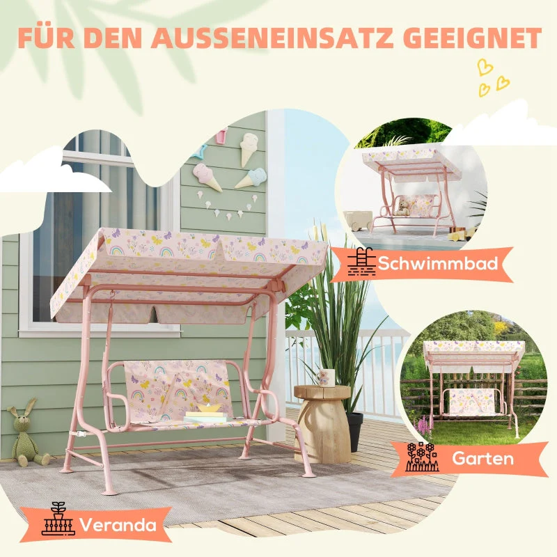Children's Hollywood Swing with 2-Seater Steel Frame and 60 kg Load Capacity, Pink - Image 6