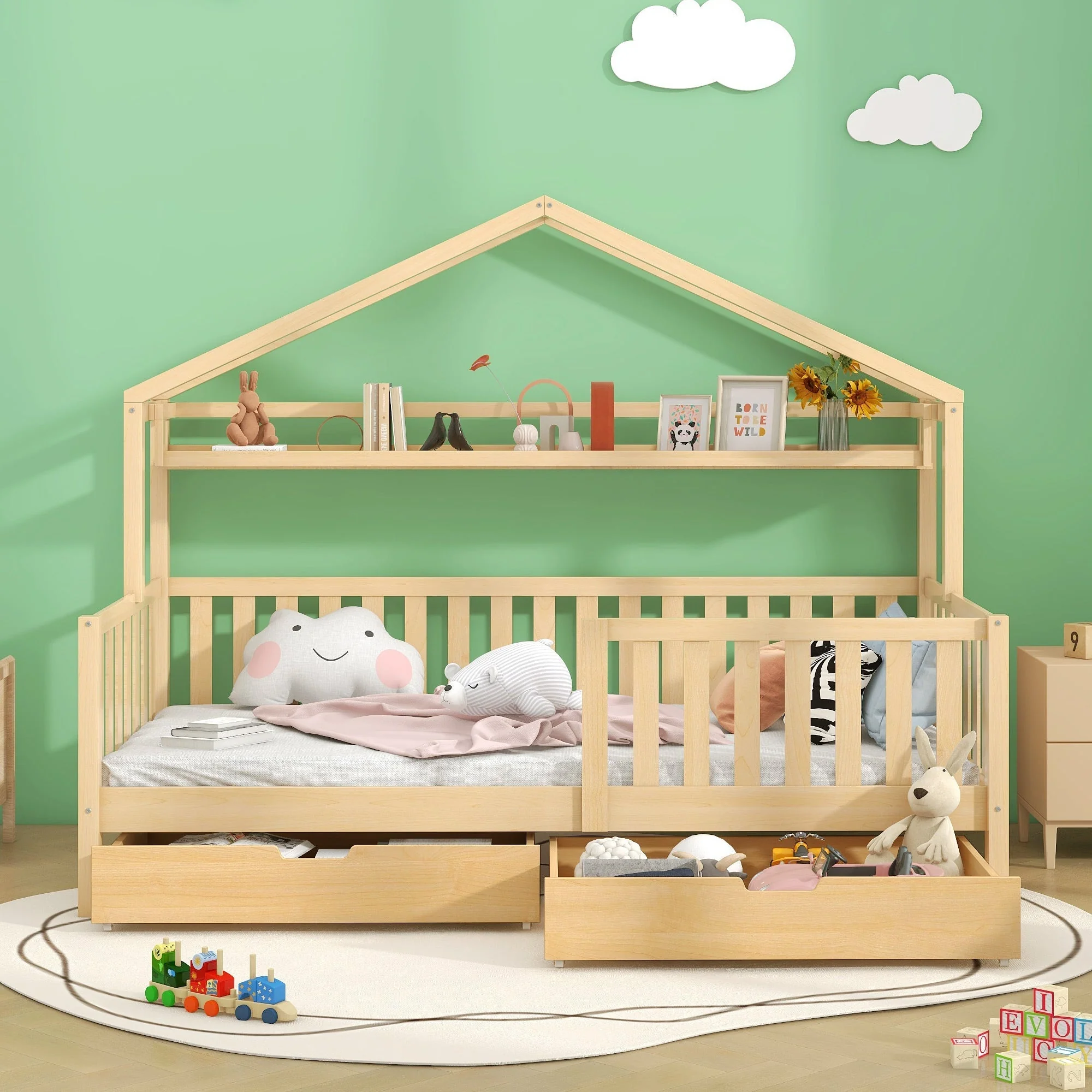 Children's House Wood Natural Bed 90x200cm - Image 2