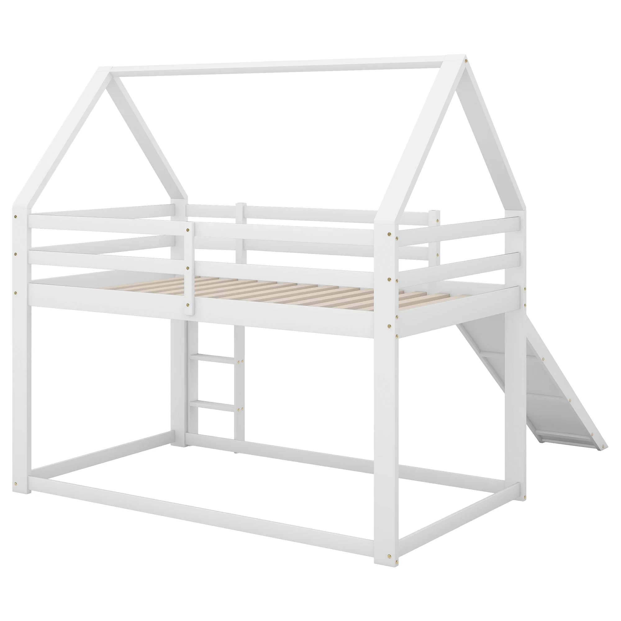Children's House Bunk Bed 90x200cm with Slide and Ladder - White - Image 7