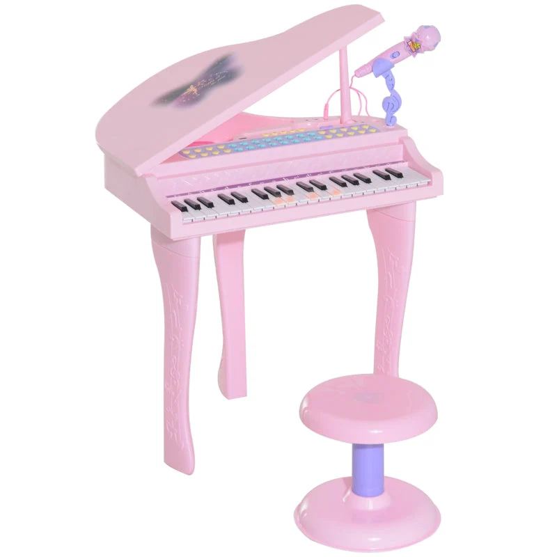 Children's Keyboard with 37 Keys, Microphone, LED Learning Mode, Recording Function, Pink - Image 2