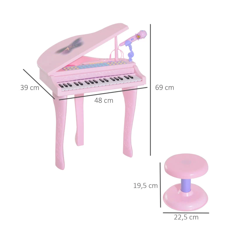 Children's Keyboard with 37 Keys, Microphone, LED Learning Mode, Recording Function, Pink - Image 3