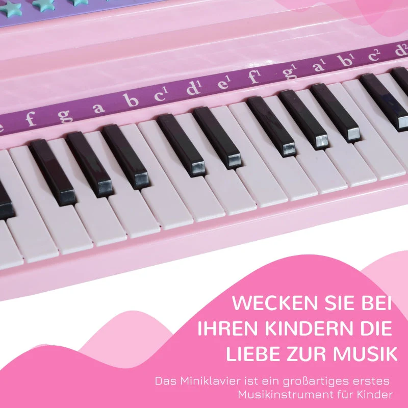 Children's Keyboard with 37 Keys, Microphone, LED Learning Mode, Recording Function, Pink - Image 6