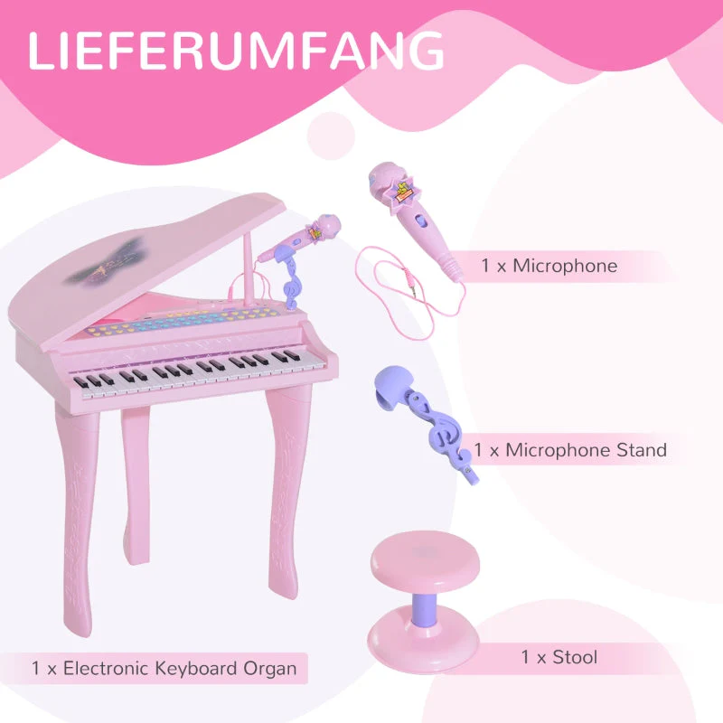Children's Keyboard with 37 Keys, Microphone, LED Learning Mode, Recording Function, Pink - Image 7