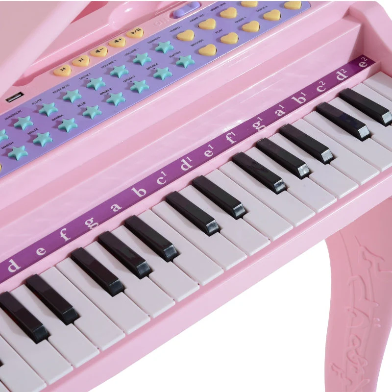 Children's Keyboard with 37 Keys, Microphone, LED Learning Mode, Recording Function, Pink - Image 8
