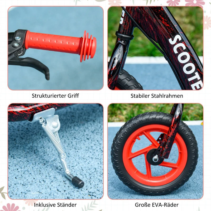 Children's Kick Scooter with Height-Adjustable Handlebar, Brake and Kickstand, Red - Image 6