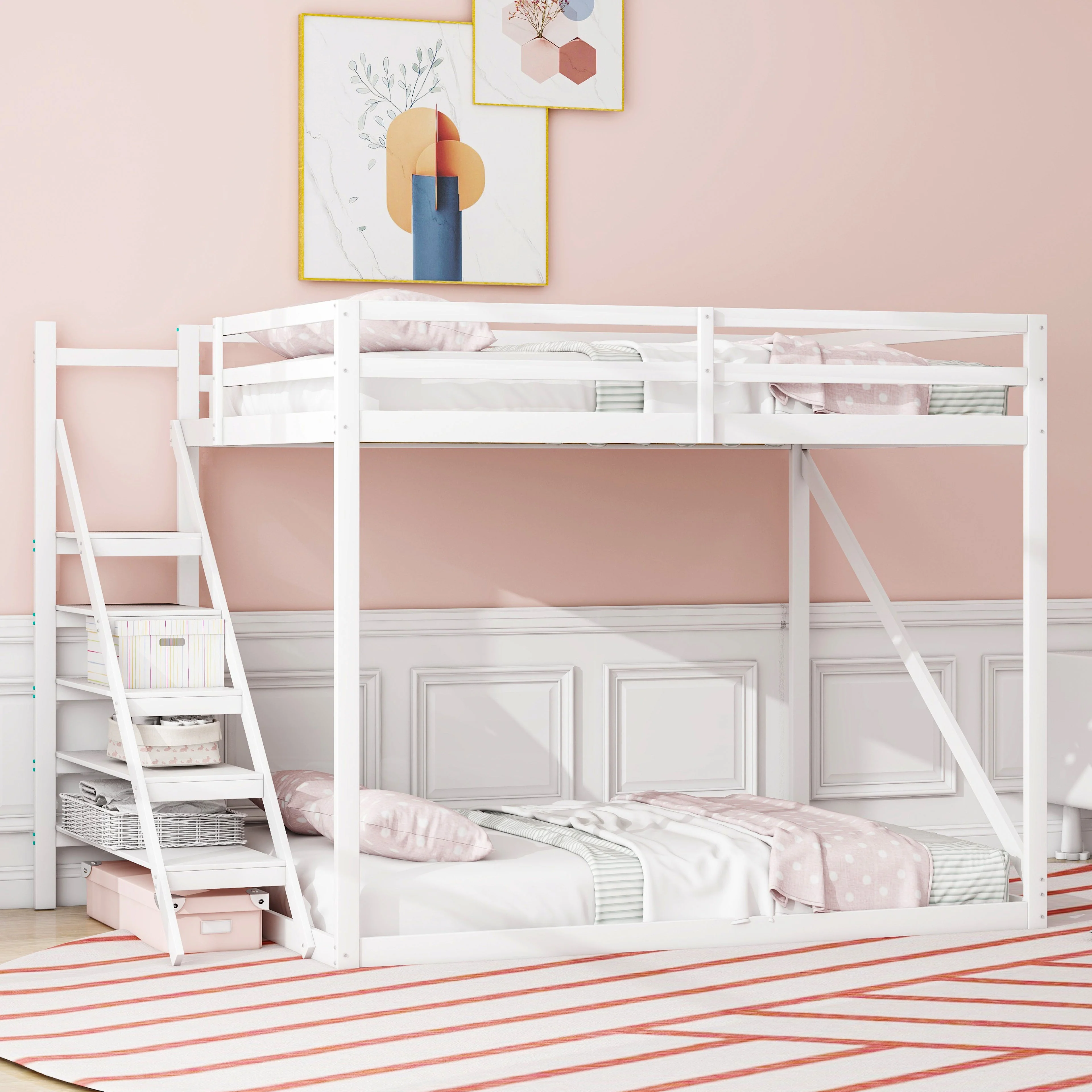 Children's Loft Bed 140x200, Solid Wood with Safety Ladder, White - Image 4