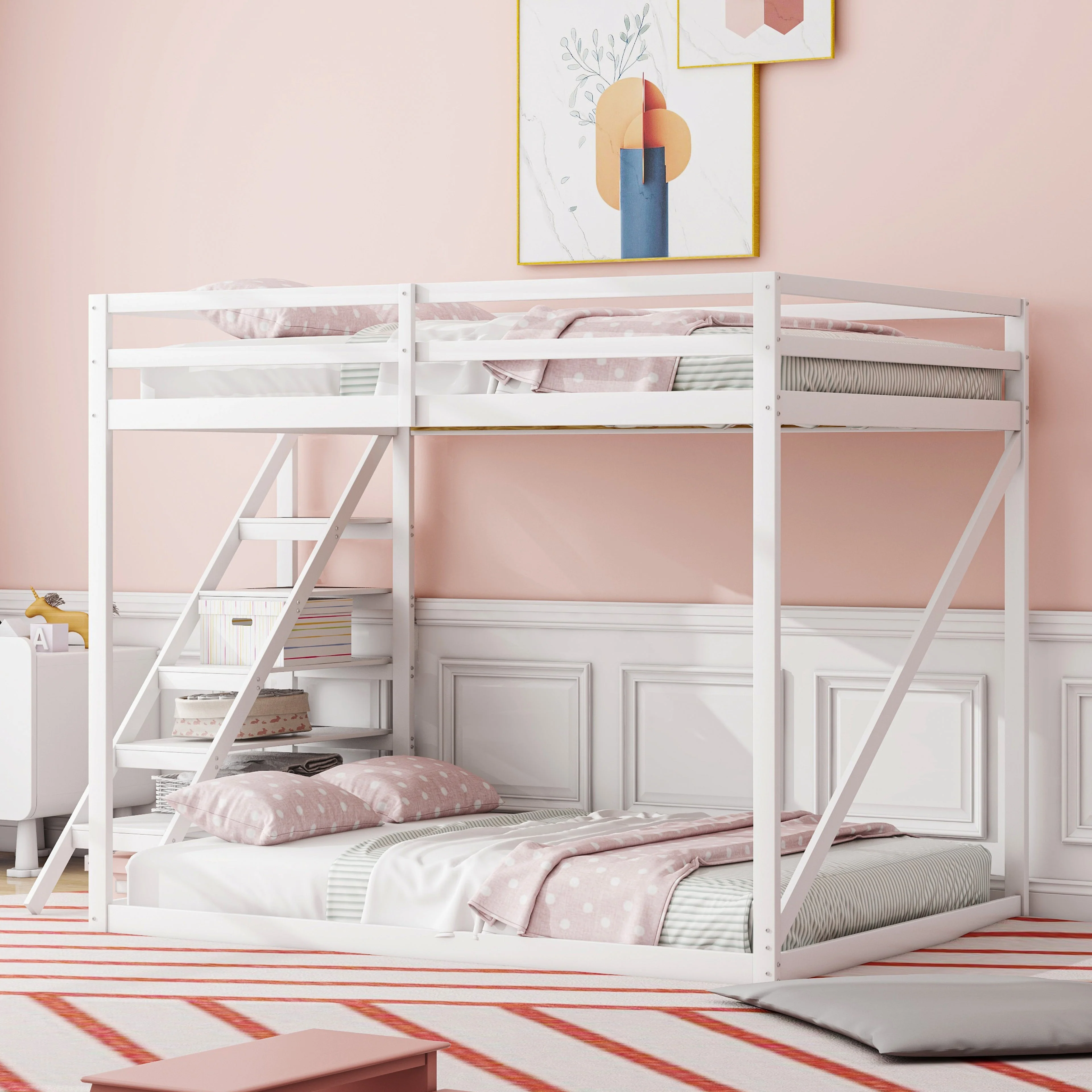 Children's Loft Bed 140x200, Solid Wood with Safety Ladder, White - Image 5