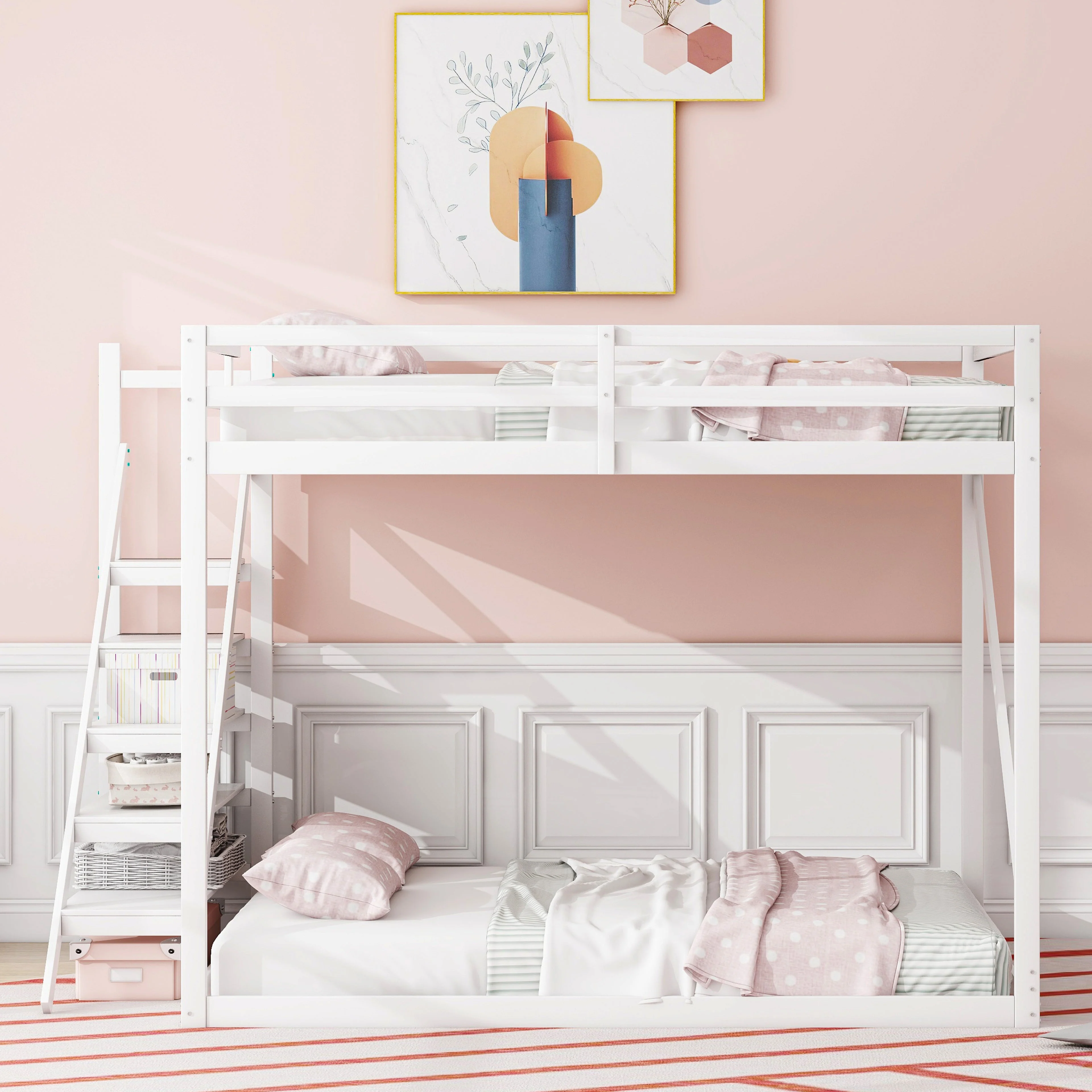 Children's Loft Bed 140x200, Solid Wood with Safety Ladder, White - Image 6