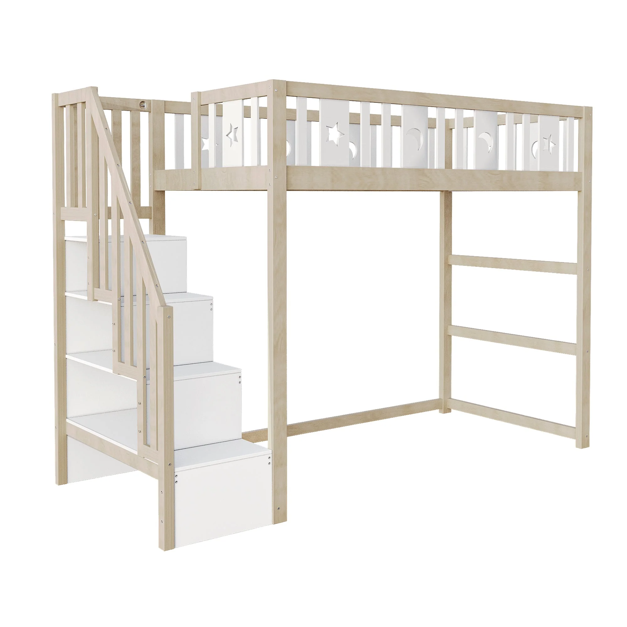 Children's Loft Bed 90*200, Storage Climbing Ladder & Safety Rails, Solid Wood - Image 9