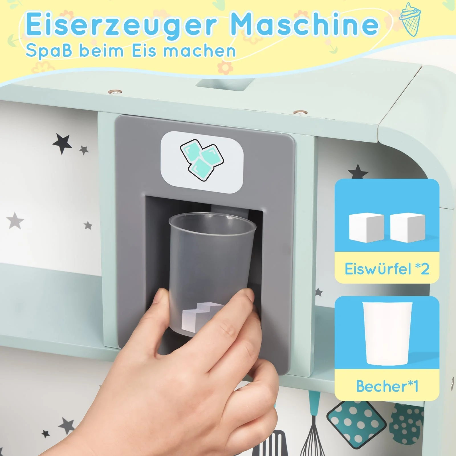 Children's Play Kitchen with Ice Maker and Microwave, Wood and Plastic, Blue - Image 6