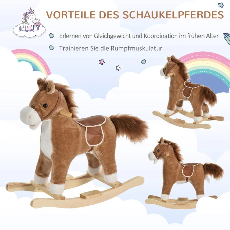 Children's Rocking Horse with Animal Sounds and Handles for 36-72 Months, Brown Plush - Image 7