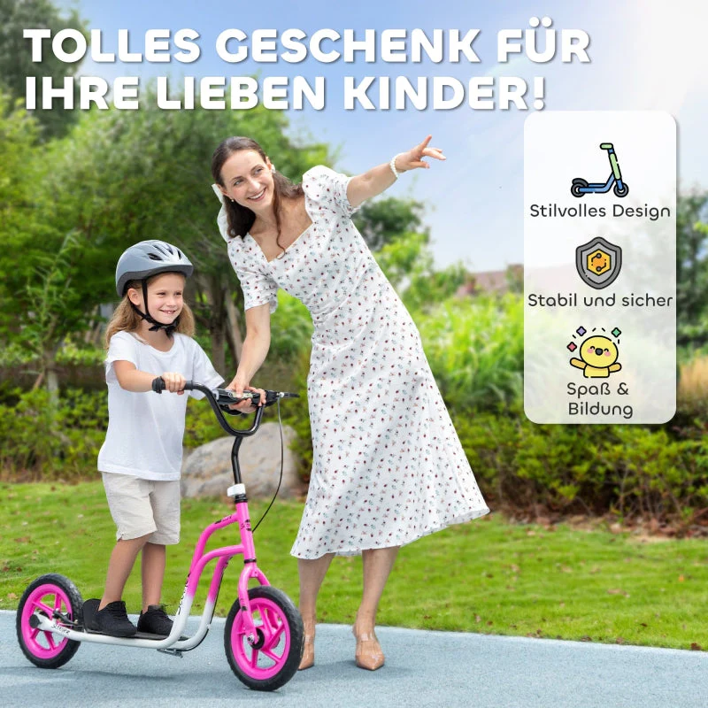 Children's Scooter with Adjustable Handlebars, Large Wheels and Handbrake, Pink - Image 6