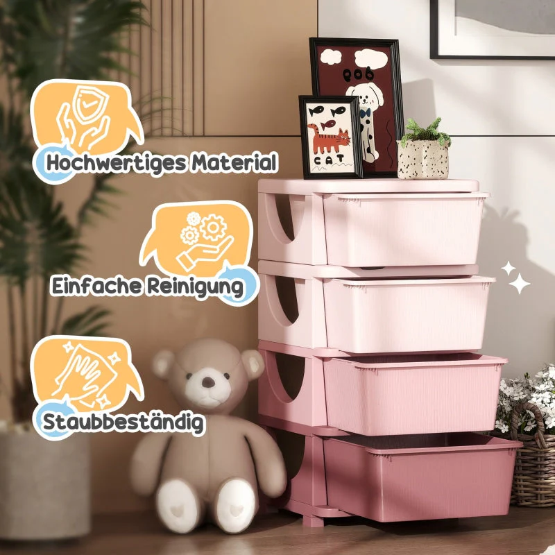 Children's Storage Boxes 4 Drawers Rounded Edges Pink - Image 5