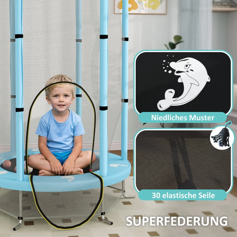 Children's Trampoline 140 cm, Safety Net, Octopus Pattern, Light Blue - Image 5