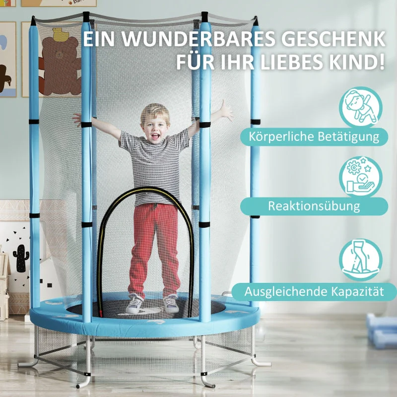 Children's Trampoline 140 cm, Safety Net, Octopus Pattern, Light Blue - Image 8