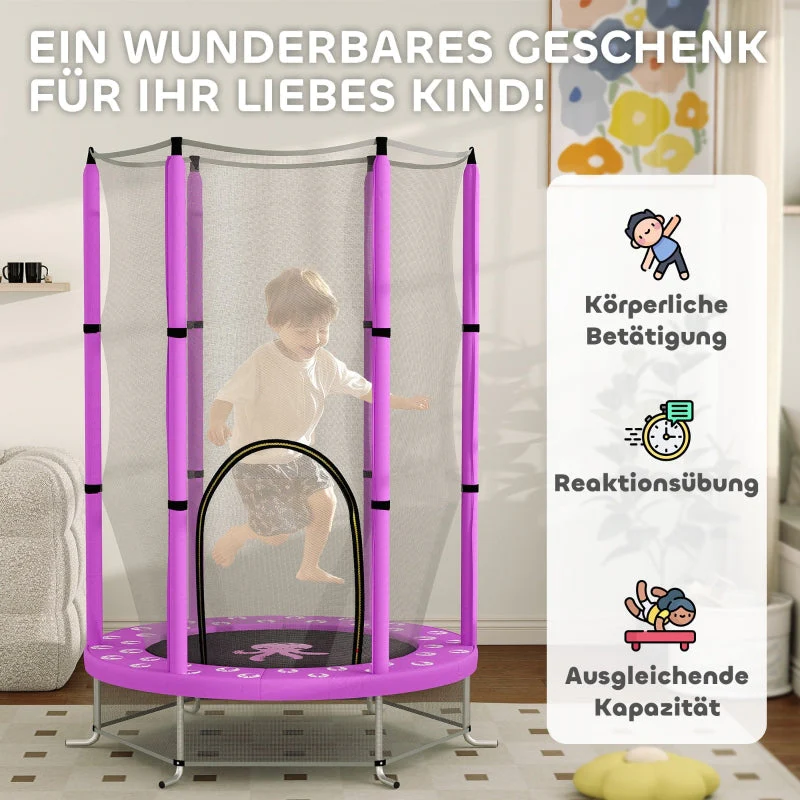 Children's Trampoline Ø140 cm, Indoor with Safety Net, Rubber Rope, Purple - Image 8