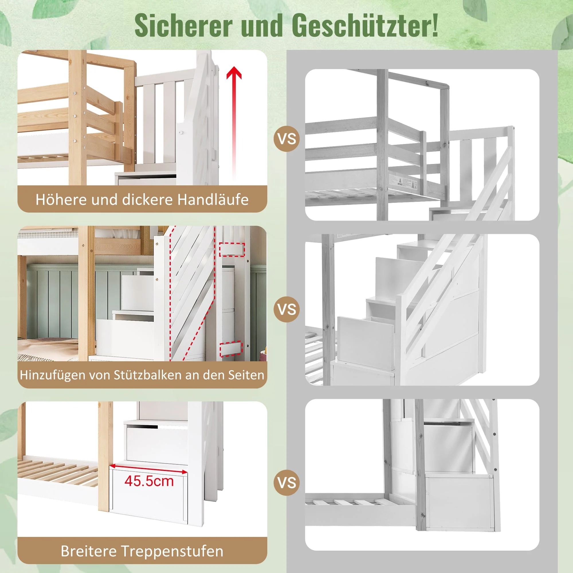 Children's Treehouse Bunk Bed 90x200cm Window Design Storage - Natural & White - Image 4