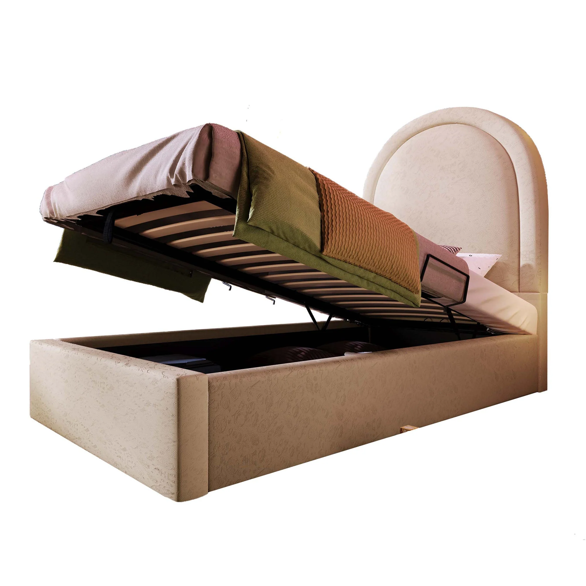 Children's Upholstered Bed, Single with Cosmic Pattern, 90x200cm, Beige PU - Image 7